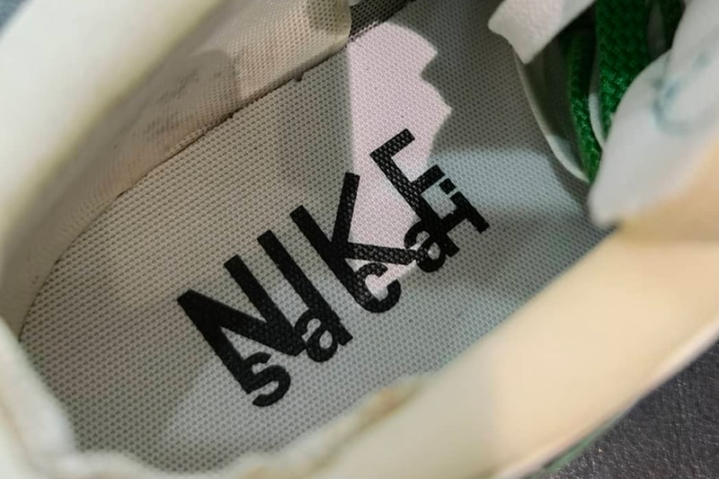 サカイxナイキ ブレーザー ローのクローズアップ画像が浮上 sacai nike sportswear blazer low classic green medium grey white blue DD1877 001 chitose abe official release date info photos price store list buying guide