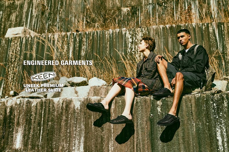 エンジニアドガーメンツ x キーンのコラボフットウェア第2弾が発売 Engineered Garments x Keen Uneek Slide SS21 collaboration premium leather spring summer 2021 nepenthes sandal release date info buy nepenthes 