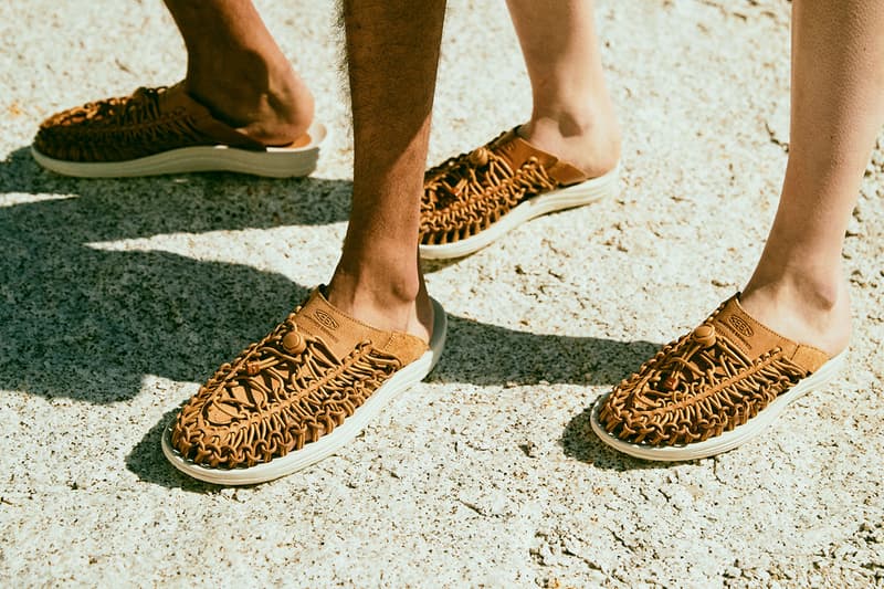 エンジニアドガーメンツ x キーンのコラボフットウェア第2弾が発売 Engineered Garments x Keen Uneek Slide SS21 collaboration premium leather spring summer 2021 nepenthes sandal release date info buy nepenthes 