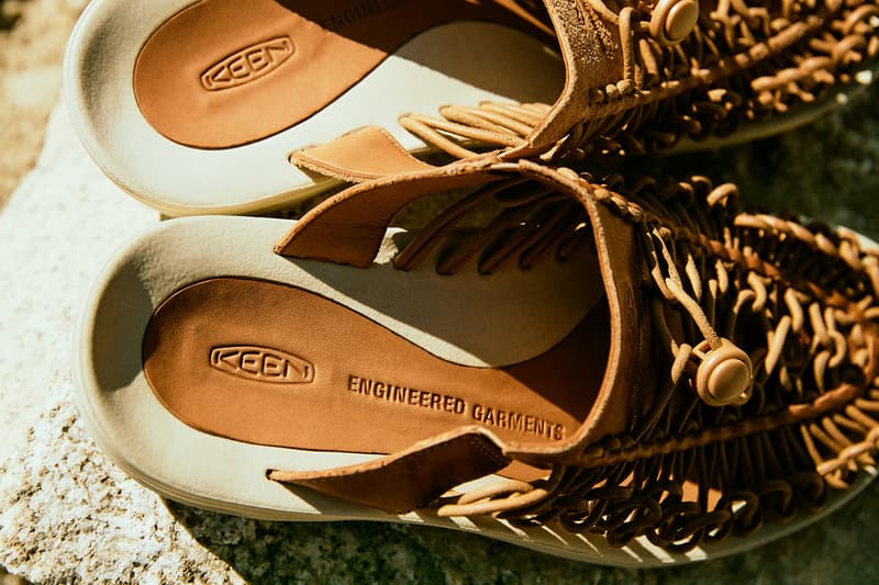 エンジニアドガーメンツ x キーンのコラボフットウェア第2弾が発売 Engineered Garments x Keen Uneek Slide SS21 collaboration premium leather spring summer 2021 nepenthes sandal release date info buy nepenthes 