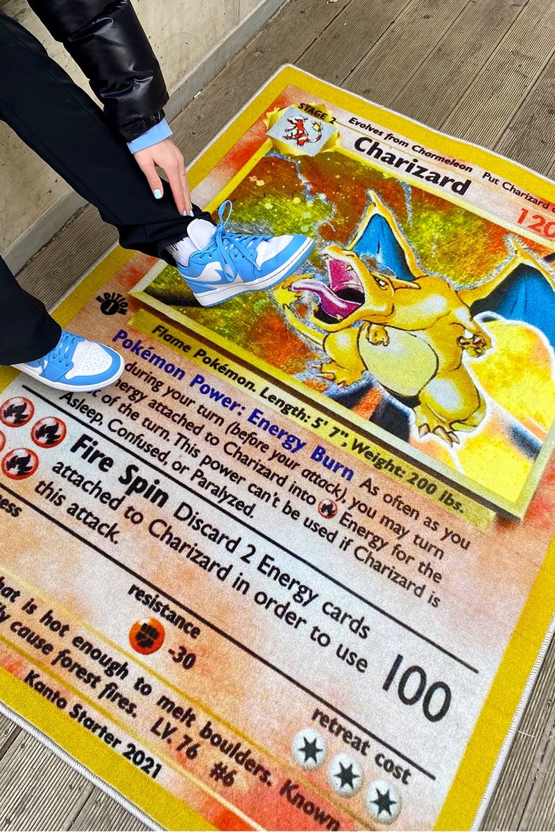 『ポケモンカード』の初期版リザードンを忠実に再現したラグが登場 Kanto Starter Pokémon Charizard First Edition Base Rug Release Info Buy Price Logan Paul