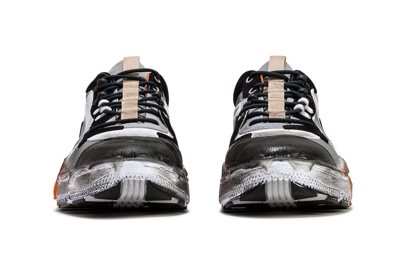 メゾン マルジェラ Maison Margiela からさまざまな異素材をパッチワークしたチャンキースニーカーが登場 Maison Margiela Patchwork Sneaker White Gray Light Blue Orange Over Glued 100% Bovine Leather Polyamide Polyester Viscose Worn Effect Avant Garde Luxury Expensive Sneaker Shoe Footwear HBX Drop Date Closer First Look