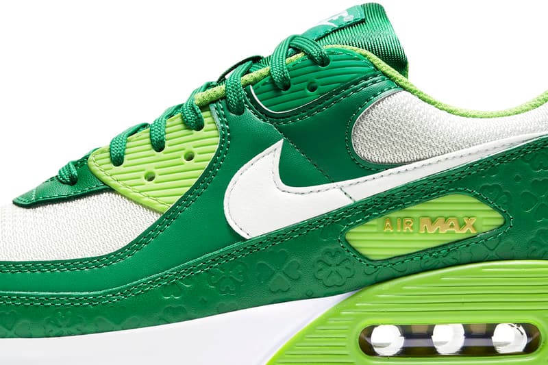 ナイキ セント・パトリックス・デー Nike から聖パトリックの祝日を記念した Air Max 90 “St. Patrick's Day” が登場 Nike Air Max 90 "St. Patrick's Day" Release Information DD8555-300 Four Leafed Clover Shamrock Luck Irish Pine Green Mean Green Colorway Limited Edition Drop Date Closer Look 17 March 