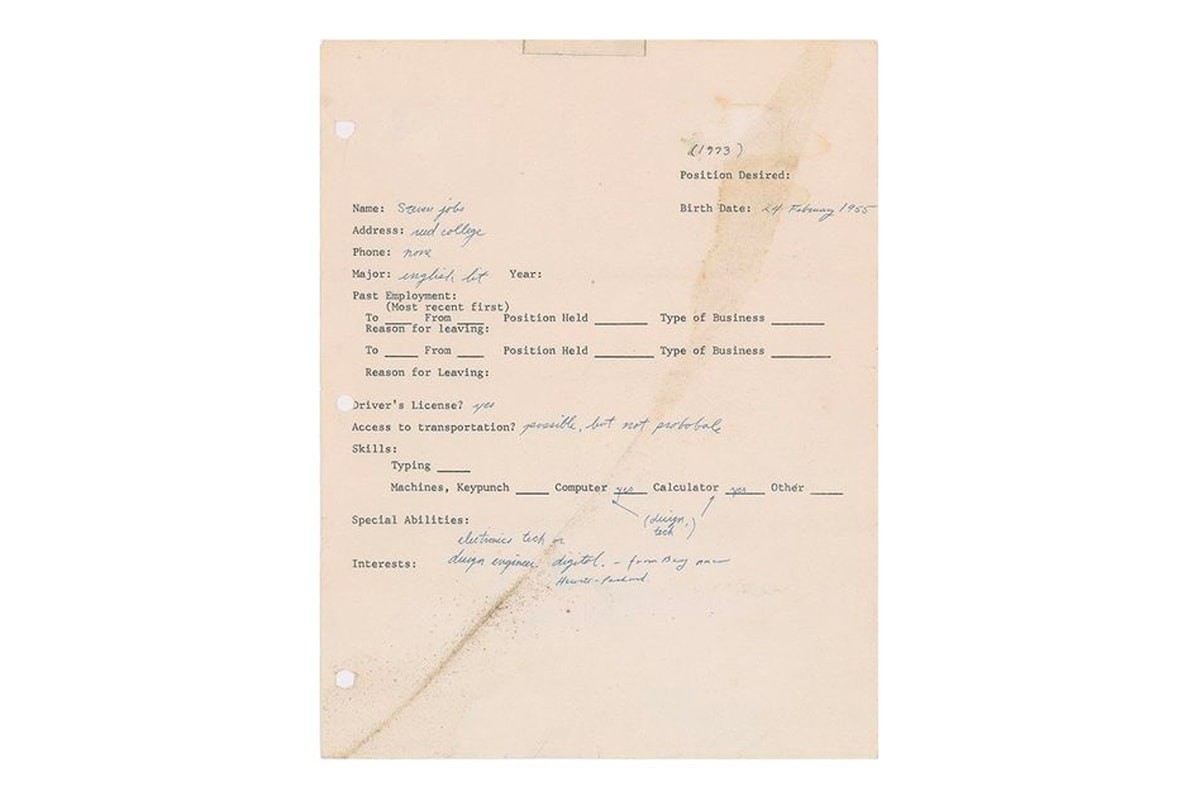 故スティーブ・ジョブズが人生で初めて書いた履歴書が約2,500万円で落札 Steve Job's 1973 Handwritten Job Application Sells for Over $222,000 USD