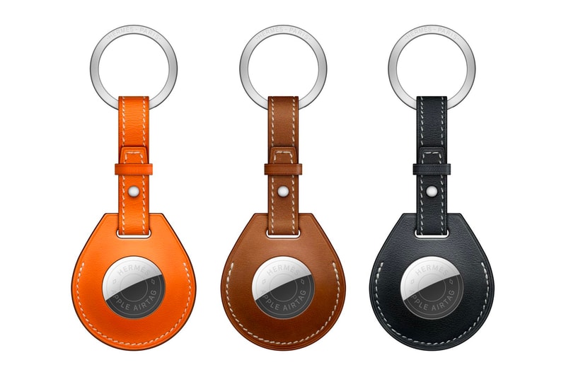 アップルxエルメスのエアータグにクローズアップ Apple AirTag Hermès key ring bag charm luggage tag release leather accessories leather paris luxury style tech 