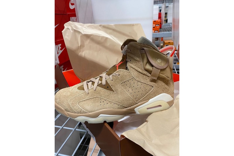 トラヴィス・スコットxエア ジョーダン 6“ブリティッシュ カーキ”の実物画像にクローズアップ Travis Scott Air Jordan 6 British Khaki Another Look Release Info DH0690-200 Date Buy Price Sail Bright Crimson