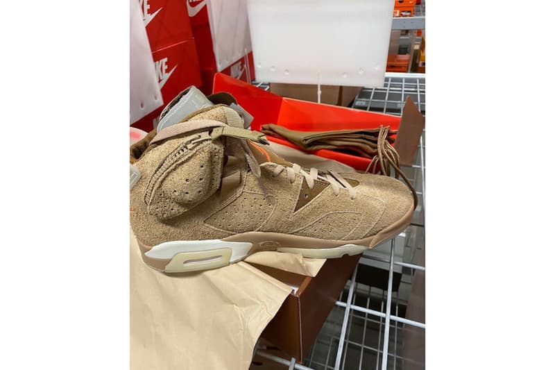 トラヴィス・スコットxエア ジョーダン 6“ブリティッシュ カーキ”の実物画像にクローズアップ Travis Scott Air Jordan 6 British Khaki Another Look Release Info DH0690-200 Date Buy Price Sail Bright Crimson