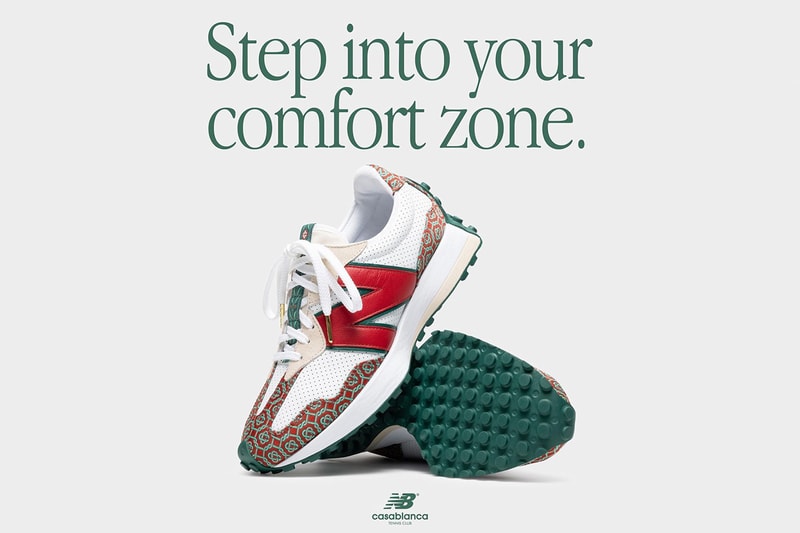 カサブランカxニューバランスから4度目となるコラボフットウェア327が発表 casablanca new balance 327 charaf tajer white red green monogram official release date info photos price store list buying guide 