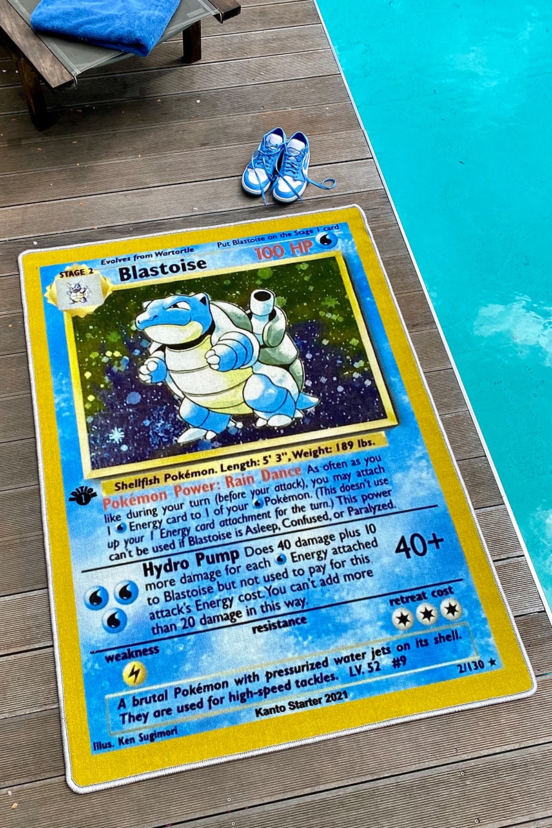 『ポケモンカード』の初期版カメックスを忠実に再現したラグが登場 Kanto Starter Pokémon Blastoise First Edition Base Rug Release Info Buy Price Logan Paul