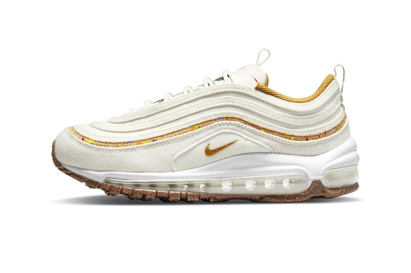 シュータンに植物のイラストが大胆に刺繍されたナイキ エア マックス 97“コルク”がリリース nike air max 97 cork coconut milk volt dc4012 100 menswear streetwear spring summer 2021 collection ss21 shoes footwear info