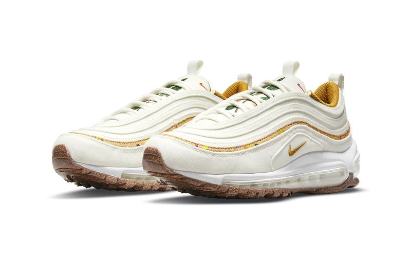 シュータンに植物のイラストが大胆に刺繍されたナイキ エア マックス 97“コルク”がリリース nike air max 97 cork coconut milk volt dc4012 100 menswear streetwear spring summer 2021 collection ss21 shoes footwear info