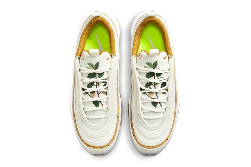 シュータンに植物のイラストが大胆に刺繍されたナイキ エア マックス 97“コルク”がリリース nike air max 97 cork coconut milk volt dc4012 100 menswear streetwear spring summer 2021 collection ss21 shoes footwear info
