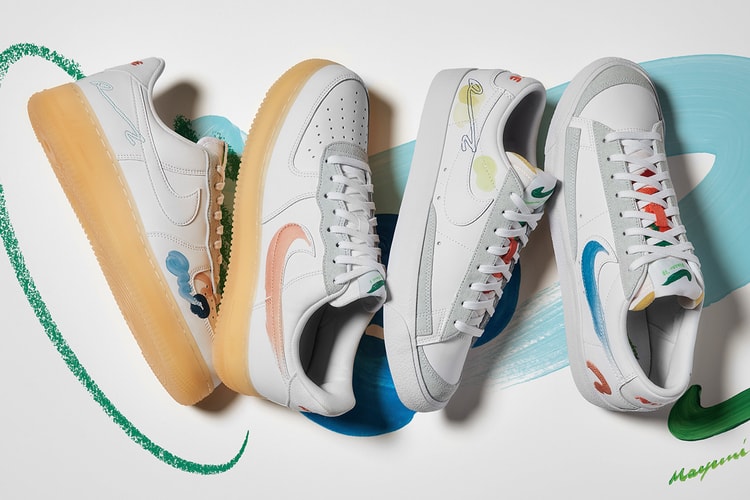 Nike がペインターの山瀬まゆみのペイントをフィーチャーした Flyleather 仕様の Air Force 1 と Blazer Low を発売