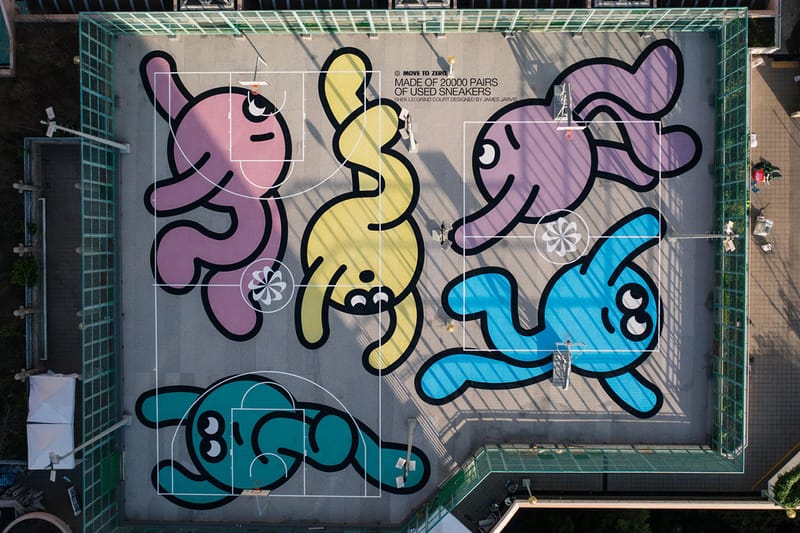 Nike が香港のバスケットボールコートを約20,000足の中古スニーカーで改装