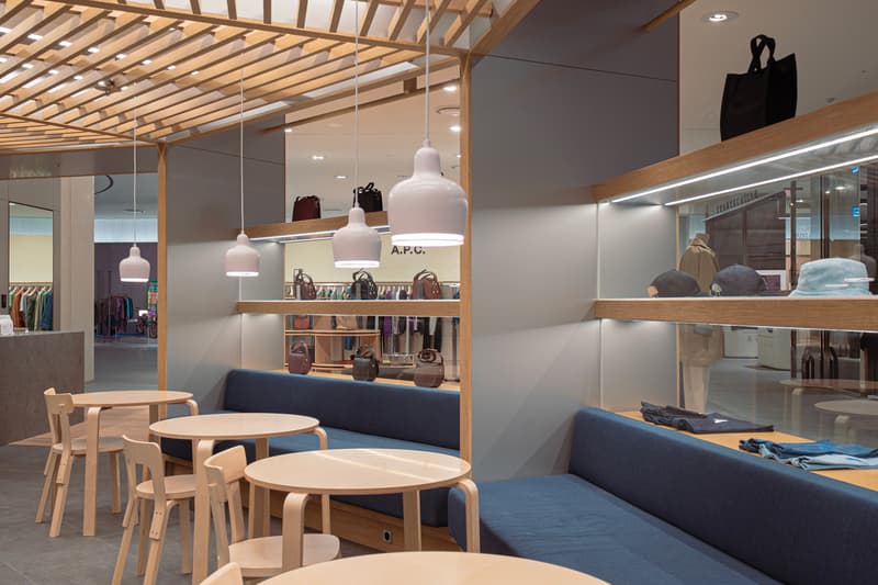 カフェアーペーセーが韓国・ソウル郊外に初オープン Café A.P.C. Arrives in South Korea Jean Touitou Pierre desserts beverages coffee shop wood and steel 12 angle panels store Hwaseong Gyeonggi Osan dong lotte department opening