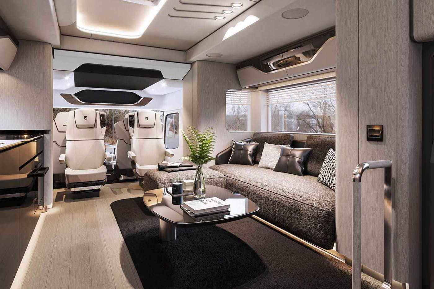 フェラーリも収納できるラグジュアリーなキャンピングカーが登場 Dembell Reveals a Luxurious Land Yacht small garage side package room king size bed Actros solar panel suite 