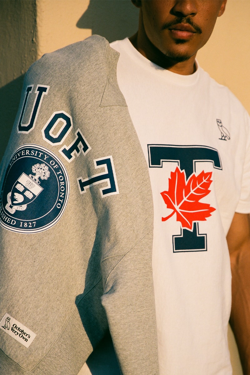 ドレイク主宰のOVOがカナダの名門トロント大学とのコラボレーションを実現 Drake's OVO Drops Co-Branded Collection With University of Toronto tdot uoft maple leaf logo canada owl kylie masse quarter zips hooded sweatshirts october's very own 