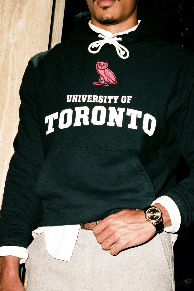 ドレイク主宰のOVOがカナダの名門トロント大学とのコラボレーションを実現 Drake's OVO Drops Co-Branded Collection With University of Toronto tdot uoft maple leaf logo canada owl kylie masse quarter zips hooded sweatshirts october's very own 