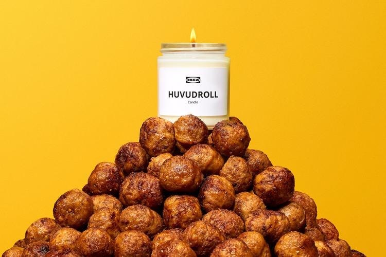 アメリカのイケアが象徴的なミートボールの香りを再現したキャンドルを製作 Ikea Scented Candle compact box 10th anniversary smell meatballs limited edition huvudroll product swedish family members HUVUDROLL