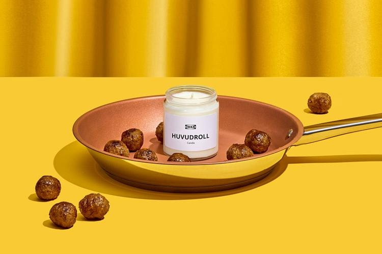 アメリカのイケアが象徴的なミートボールの香りを再現したキャンドルを製作 Ikea Scented Candle compact box 10th anniversary smell meatballs limited edition huvudroll product swedish family members HUVUDROLL