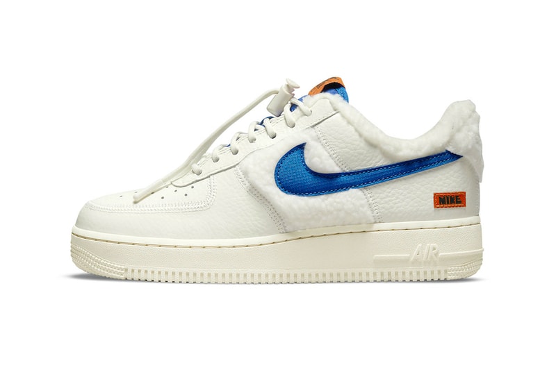ナイキからシェルパフリースをあしらった新作エアフォース1が登場 Nike Air Force 1 Low Sherpa Fleece Official Look Fleece tumbled leather lining white blue orange AF1 winter cold cozy release info do6680-100