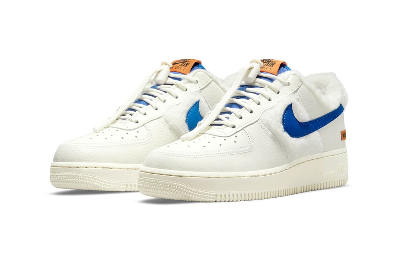 ナイキからシェルパフリースをあしらった新作エアフォース1が登場 Nike Air Force 1 Low Sherpa Fleece Official Look Fleece tumbled leather lining white blue orange AF1 winter cold cozy release info do6680-100