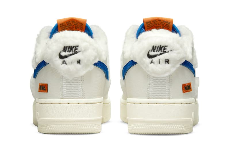 ナイキからシェルパフリースをあしらった新作エアフォース1が登場 Nike Air Force 1 Low Sherpa Fleece Official Look Fleece tumbled leather lining white blue orange AF1 winter cold cozy release info do6680-100
