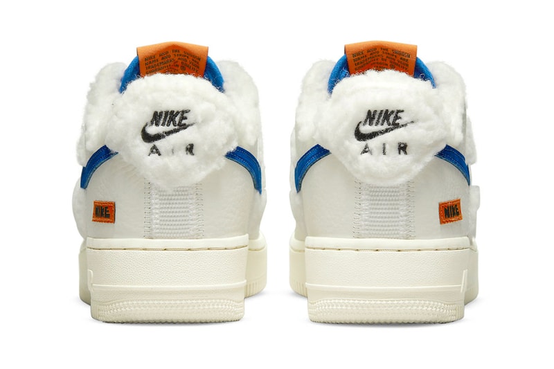 ナイキからシェルパフリースをあしらった新作エアフォース1が登場 Nike Air Force 1 Low Sherpa Fleece Official Look Fleece tumbled leather lining white blue orange AF1 winter cold cozy release info do6680-100