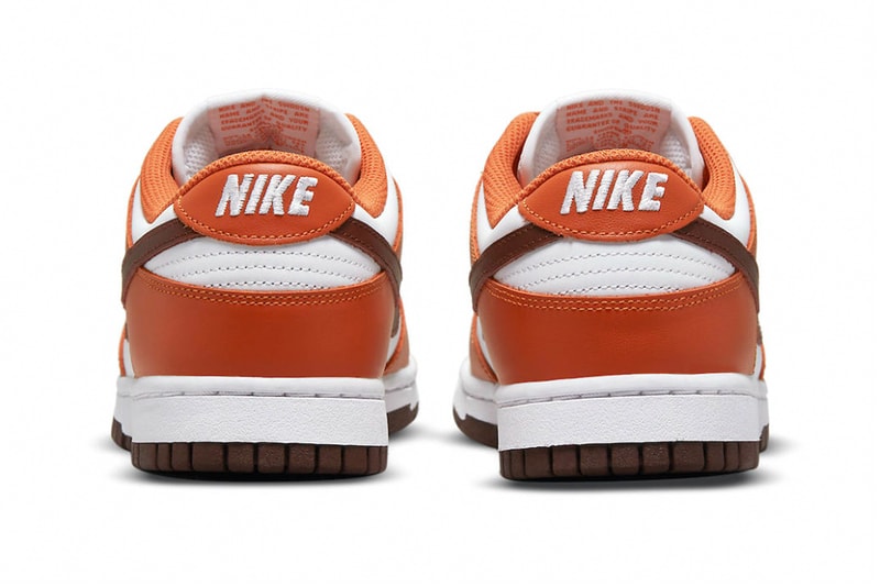 ナイキから秋らしい深みのあるオレンジで配色した新作ダンクローが登場 nike dunk low reverse mesa orange dq4697 800 release-date 2002 fall winter 2021 white leather mesa brown swoosh white tongue nike embroidery 100 USD info