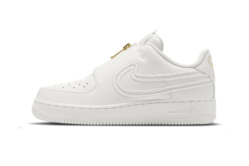 セリーナ・ウィリアムズ x ナイキがシューレースレスの新作エアフォース 1を発売 Serena Williams Releases a Special Edition Nike Air Force 1 LXX Zip white gold zipper tumbled leather 10 4 01 signatures graphic insole dual embroidered swoosh release info