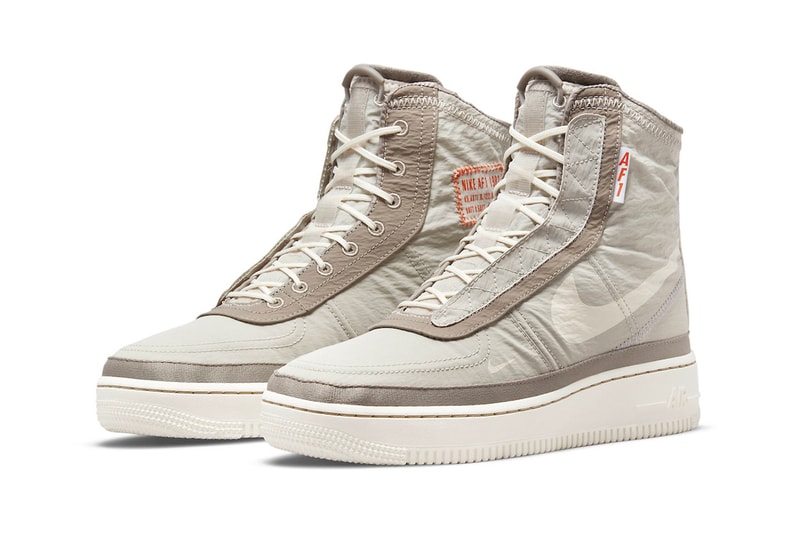 ナイキからハードシェルジャケットから着想を得た エアフォース1 シェルの新色が登場 official images Nike Air Force 1 sHell DO7450 211 2021 150 USD price release info water repellent textil adjustable collar sail orange exposed stitching rubber fall winter