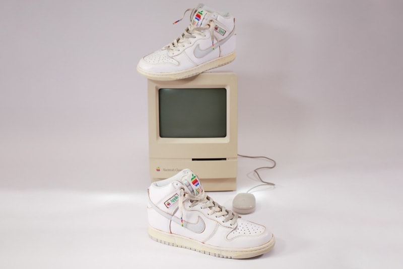 ナイキ ダンク ハイを再構築した架空のアップルの社員用スニーカーが誕生 TDFU x Foxtrot Fictional Employee Dunk High Info sneaker footwear retro vintage dunk high grey aged white rainbow