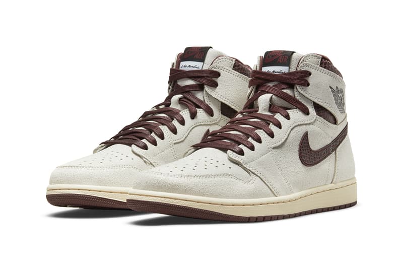 ア マ マニエール x えあジョーダン1の公式ビジュアルが浮上 a ma maniere air jordan 1 retro high og white maroon snakeskin DO7097 100 release date info store list buying guide photos price 