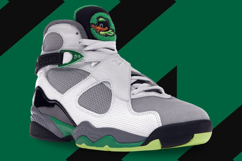 世界限定100足の Air Jordan 8 UofO が StockX で販売中 air jordan 8 oregon ducks university of oregon tinker hatfield white green volt info photos 