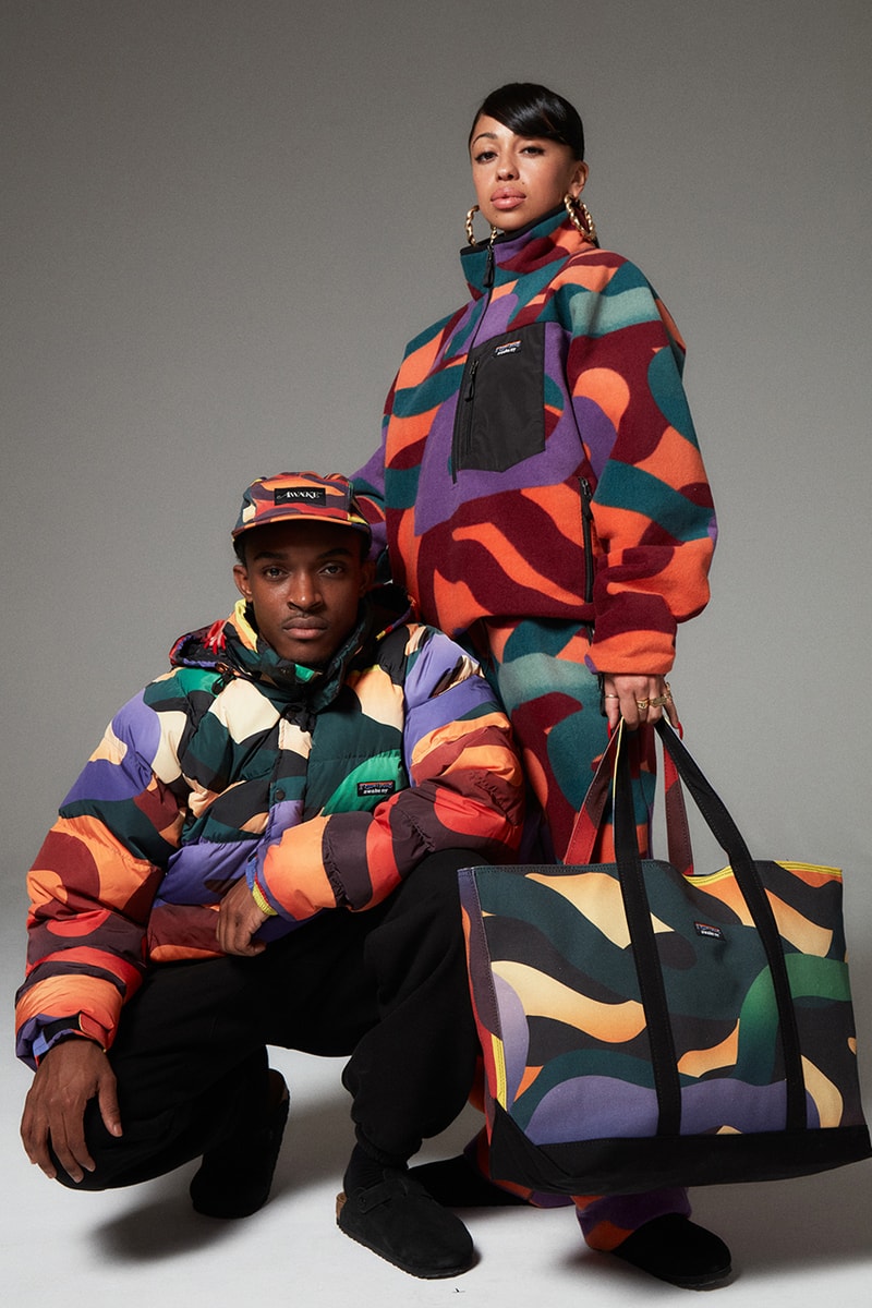 アウェイク ニューヨークが現代アーティスト サム・フリードマンとの最新コラボを発売 sam friedman awake new york beach monoprint tote bag puffer jacket fleece patagonia logo