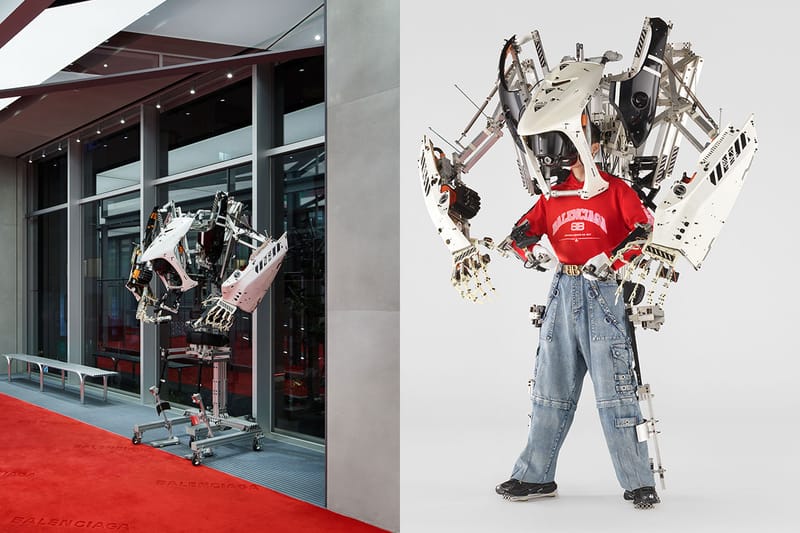 Balenciaga が青山店にて2022年春コレクションに登場した池内啓人によるフェイスカバーなどを展示