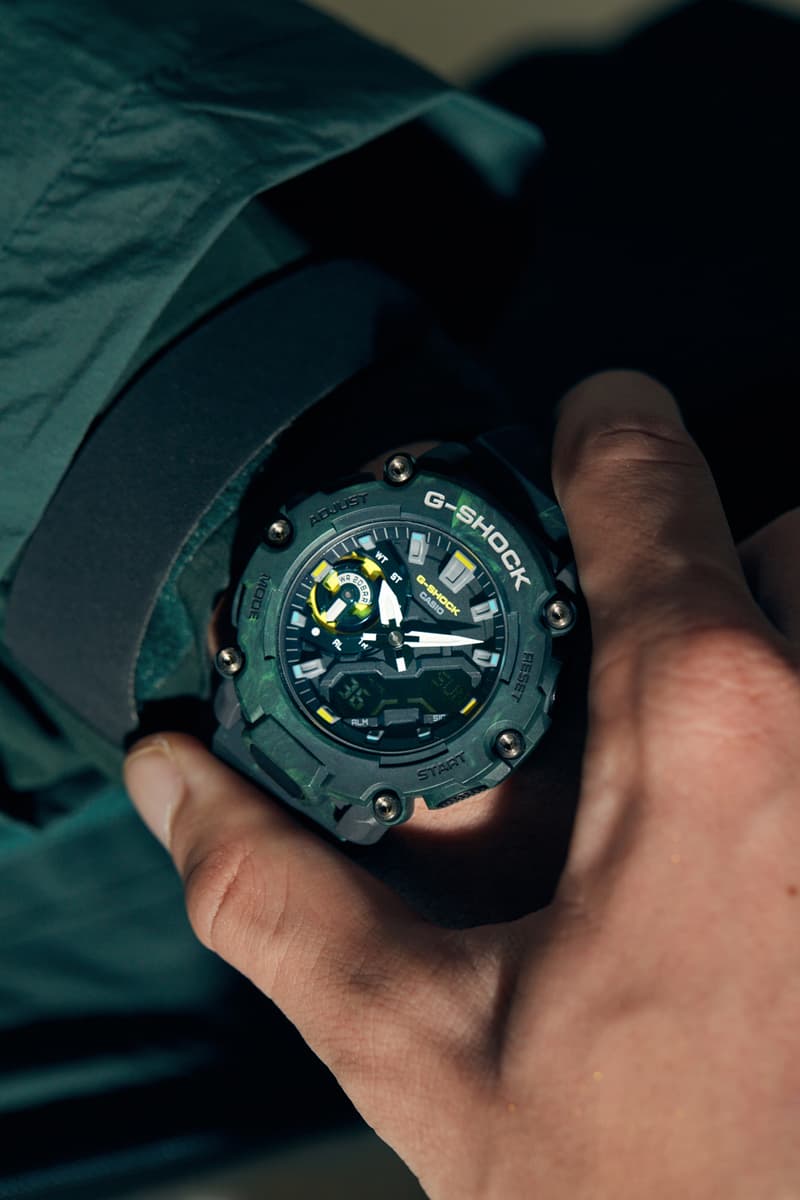 幻想的な森をテーマとしたGショックの最新モデルがリリース g-shock mystic series four mixed-color molded bezels green and brown camouflage dark earthy tones vegetation trees forest hybrid analog-digital compact and lightweight Carbon Core Guard case structure two colors of resin green mix-molded bezel/band brown mix-molded bezel/band GA-2100FR-3a GA-2100FR-5a GA-2200MFR-3A GA-2200MFR-5A 3-year battery life inverted LCD display natural environment design forward aesthetic cookbook