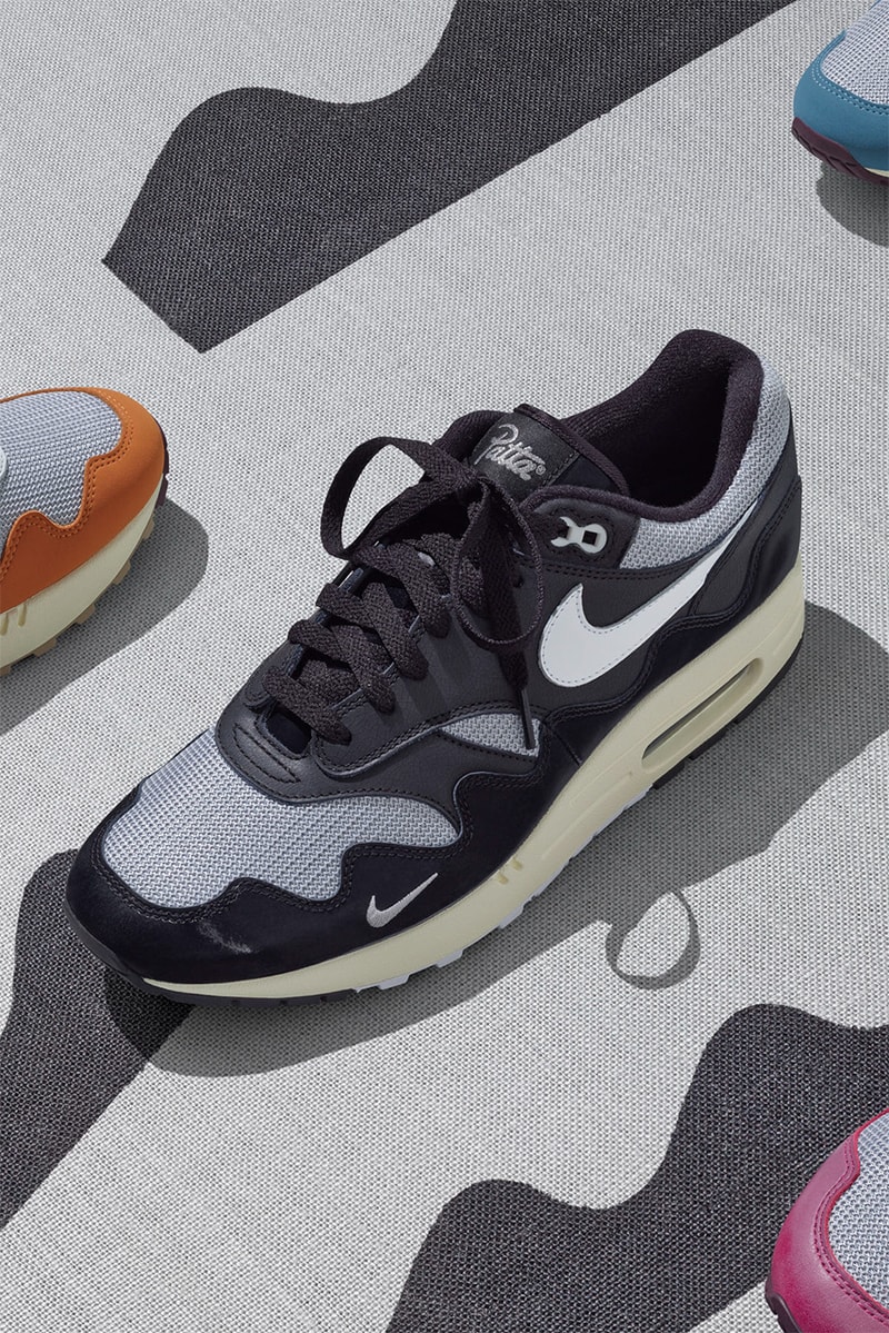 パタ x ナイキ エア マックス 1 “ブラック” のオフィシャルイメージが到着 patta nike air max 1 black metallic silver coconut milk white track suit pants jacket tees release date info store list buying guide photos price 