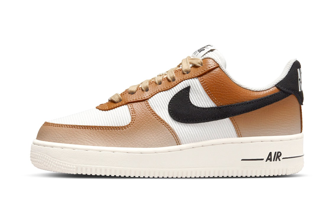 nike air force 1 low mushroom DO6682-200 official images ombre brown leather corduroy coffee laces black white  release info