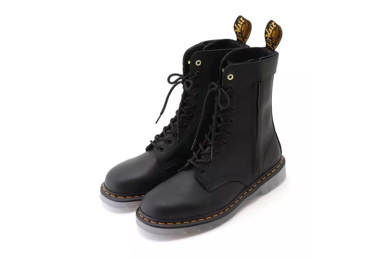 ヨウジヤマモト x ドクターマーチン による2022年春夏シーズンの最新コラボブーツが発売 Dr. Martens Yohji yamamoto 10 hole boot hidden zip black yellow welt high release info 