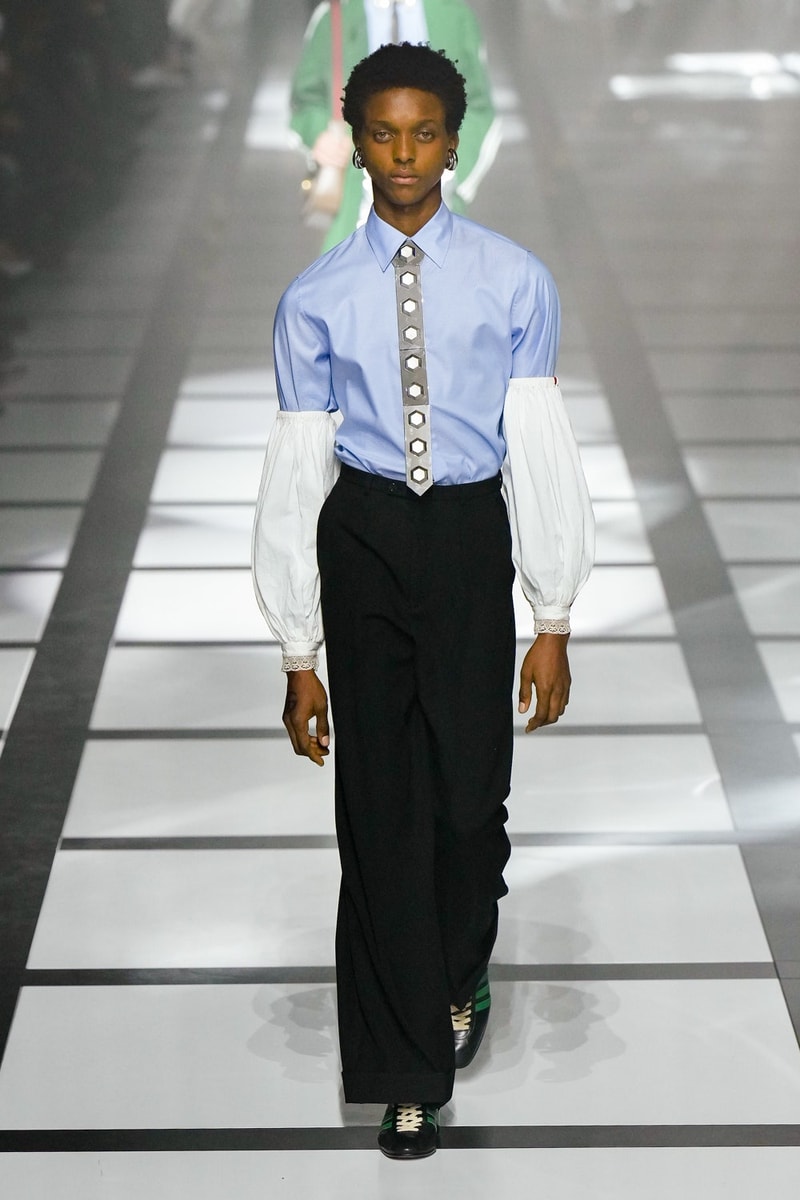 グッチ 2022年秋冬コレクション アディダス Gucci x adidas Unveils Fall 2022 Collection Blazers Jackets Pants Knitwear Latex Trefoil Three Strips Midi Dresses Leather Skirts Corduroy Chiffon Sportswear German Label Luxury Fashion Lookbook Plaid Monogram Pinstripe Patterns Peak Wide Lapel Hats Accessories Blue Yellow  