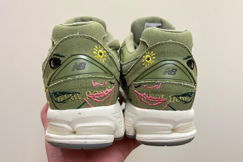 ニューバランスから LA 在住のアーティスト ブライアント・ジャイルズとのコラボ 2002R がスタンバイ first look bryant giles new balance 2002r chicago native la based artist olive canvas what now art basel miami velcro n face eyes nose mouth images