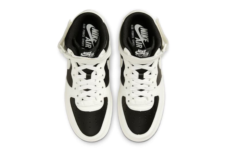 ナイキの人気カラー “パンダ”を反転させた新作エアフォース1ミッドが登場 nike air force 1 mid reverse panda black white leather serrated edges collar strap release info date price 