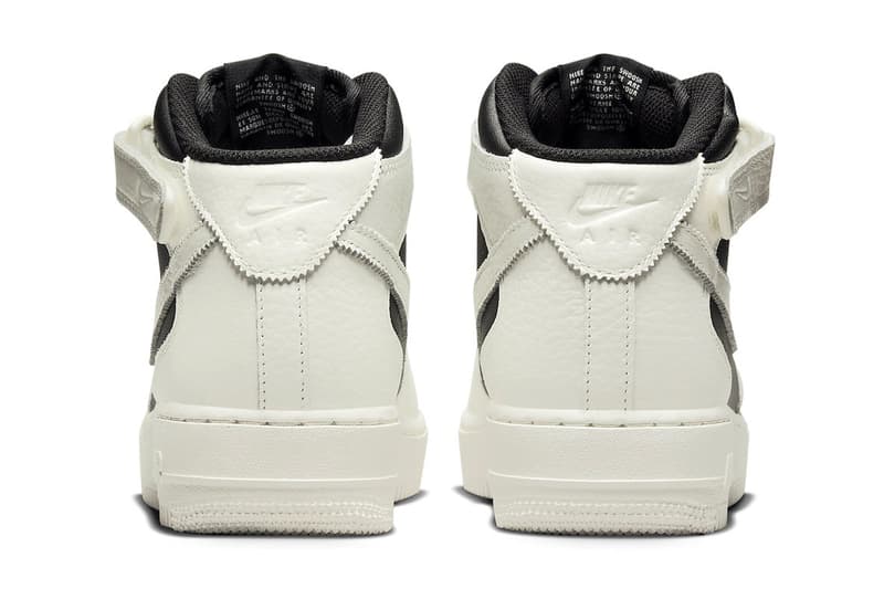 ナイキの人気カラー “パンダ”を反転させた新作エアフォース1ミッドが登場 nike air force 1 mid reverse panda black white leather serrated edges collar strap release info date price 