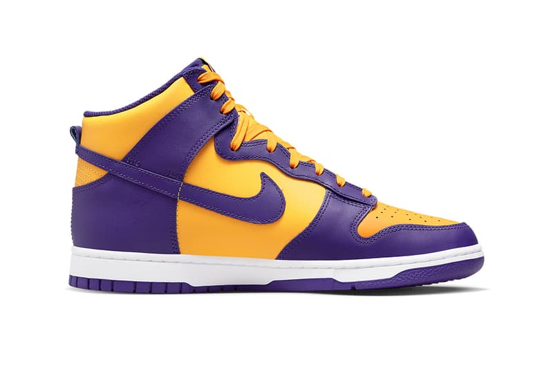 ナイキからNBAロサンゼルス・レイカーズのチームカラーを纏った新作ダンクが登場 nike dunk high lakers court purple yellow DD1399 500 release date info store list buying guide photos price
