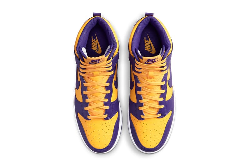 ナイキからNBAロサンゼルス・レイカーズのチームカラーを纏った新作ダンクが登場 nike dunk high lakers court purple yellow DD1399 500 release date info store list buying guide photos price 