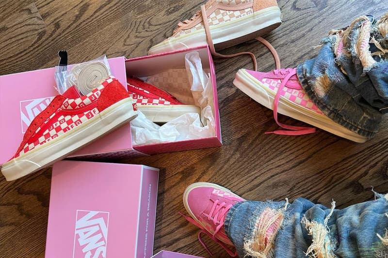 ジョーフレッシュグッズがヴァンズボルトとのコラボオールドスクールのビジュアルを公開 Joe Freshgoods Vans Vault Old Skool Pink Peach Red checkerboard everything happens for a reason three colorways release info