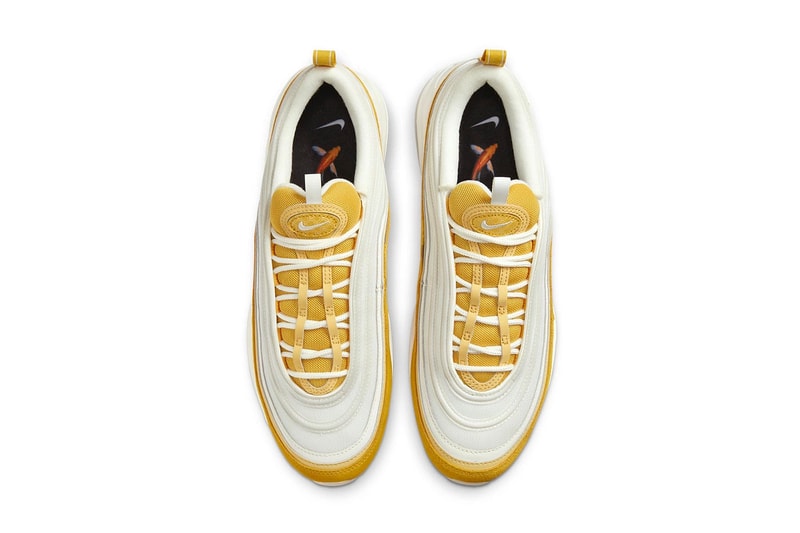 ナイキから縁起物の象徴である“鯉”をテーマとした新作エアマックス97が登場 Nike Air Max 97 koi fish patterns scales white yellow suede leather mesh 3m translucent dg9011 100 release info date price