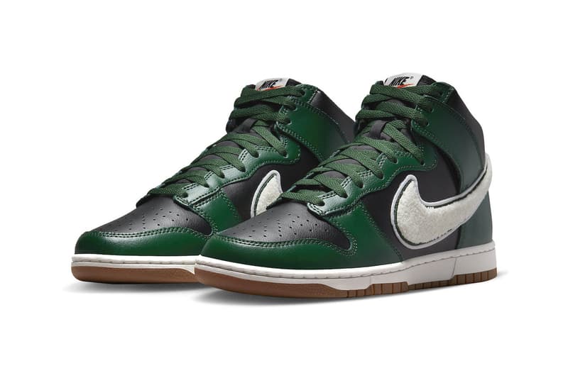 ナイキからブラックとグリーンのコントラストが目を引くダンクハイの新作が登場 Nike Dunk High Chenille Swoosh Gorge Green DR8805-001 Photos info