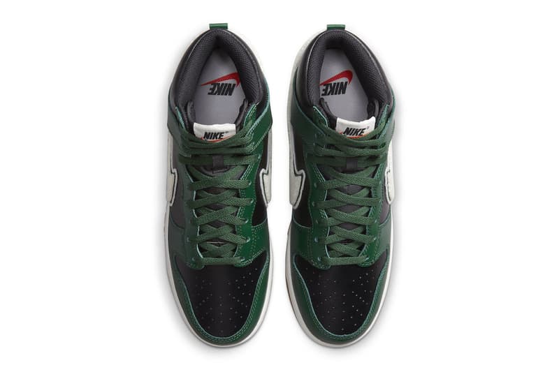 ナイキからブラックとグリーンのコントラストが目を引くダンクハイの新作が登場 Nike Dunk High Chenille Swoosh Gorge Green DR8805-001 Photos info